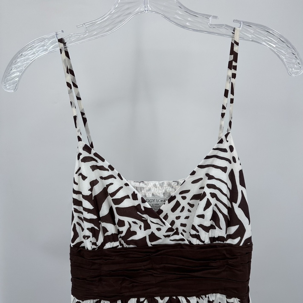 Maggy London Brown White Tropical Leaf Print Cotton Empire Waist Dress Womens 10 - Picture 2 of 9